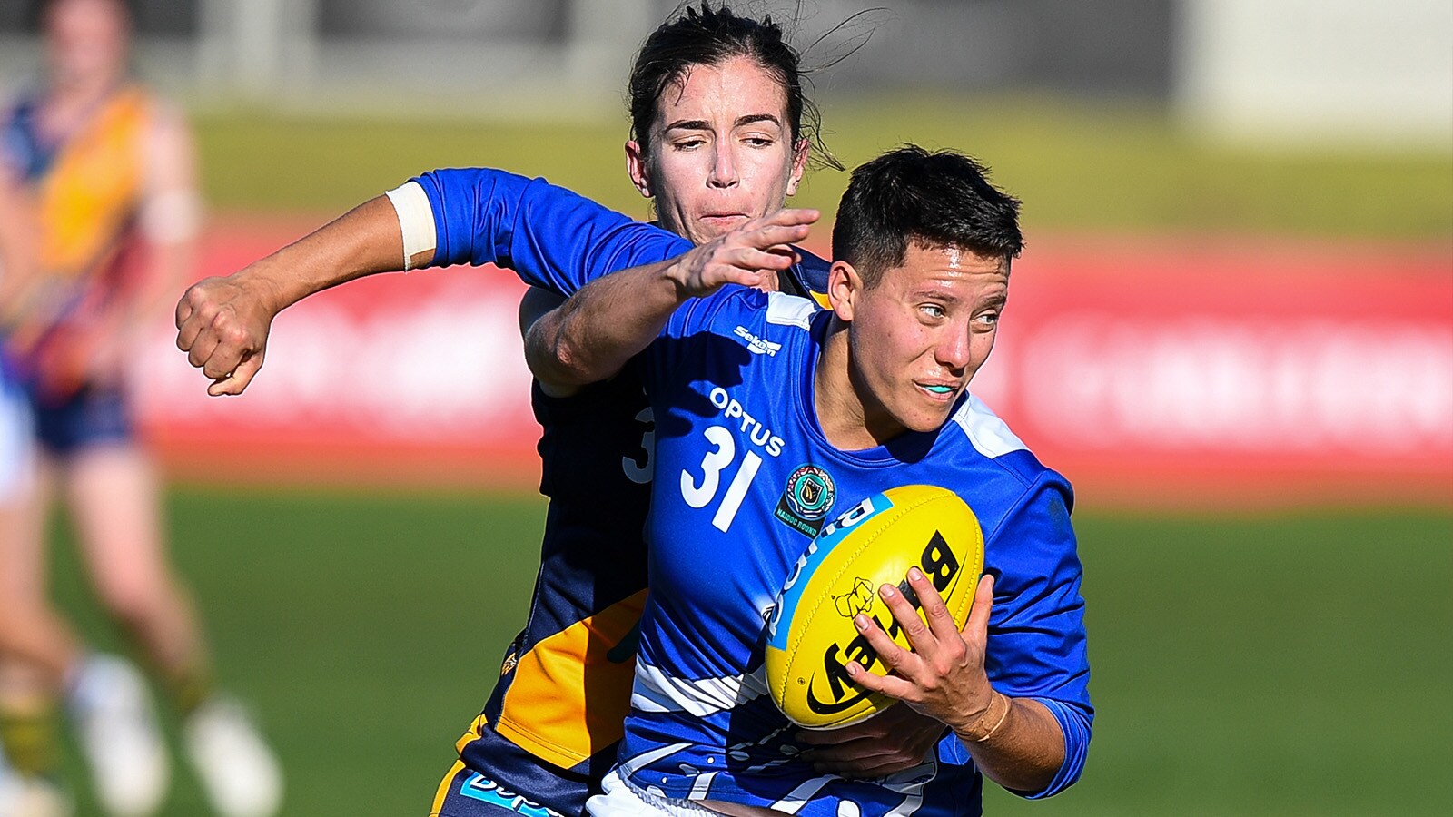 waflw comms 177 web gooch pugh.jpg Freo teammates Evie Gooch (East Fremantle) and Laura Pugh (Claremont) go head to head in the WAFLW. Pic: Tom Campbell - Fremantle,Fremantle Dockers,AFLW,WAFL
